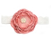 Satin & Tulle Layered Flower Headband in Coral Color