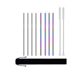 Reusable Stainless Steel Drinking Straws - 8 Pack Rainbow and Silver